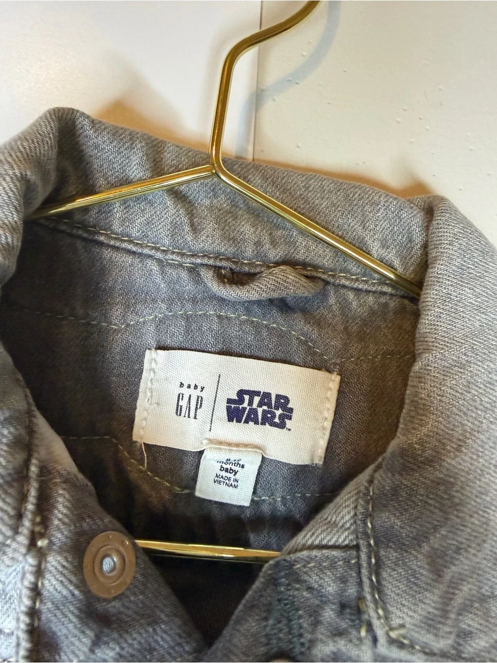 GAP Gray Denim Kids Jacket with Grogu & Patch Accents
